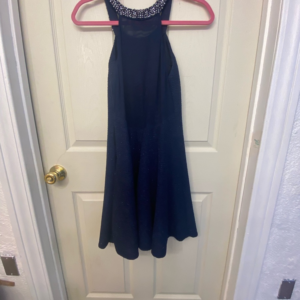 Blue shimmer skater dress